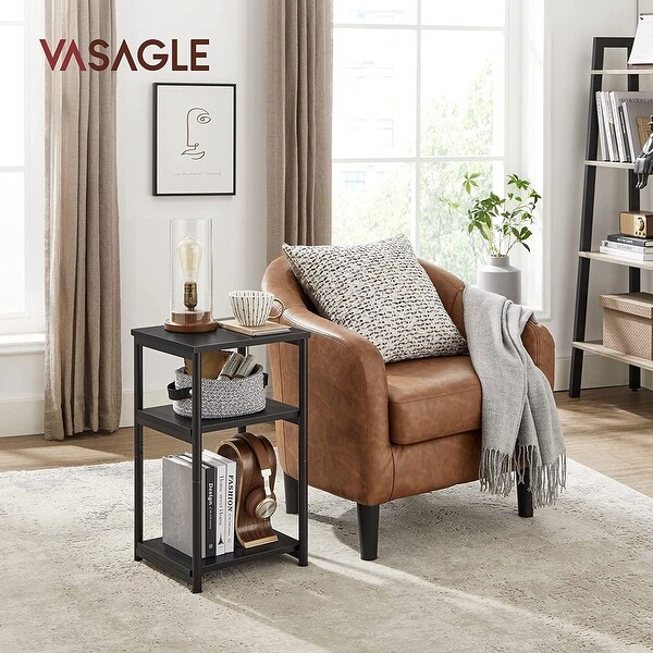 Side Table， End Table with Storage Shelves， 3-Tier Slim Tall Table， Steel Frame， for Living Room， Rustic Brown and Black