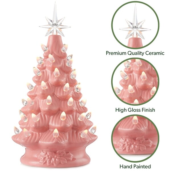 12 Hand Painted Ceramic Christmas Tree，PreLit Tree with Star