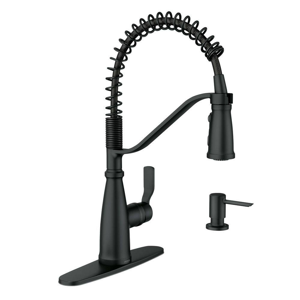 MOEN Nolia Single-Handle Pre-Rinse Spring Pulldown Sprayer Kitchen Faucet with Power Boost in Matte Black 87886BL