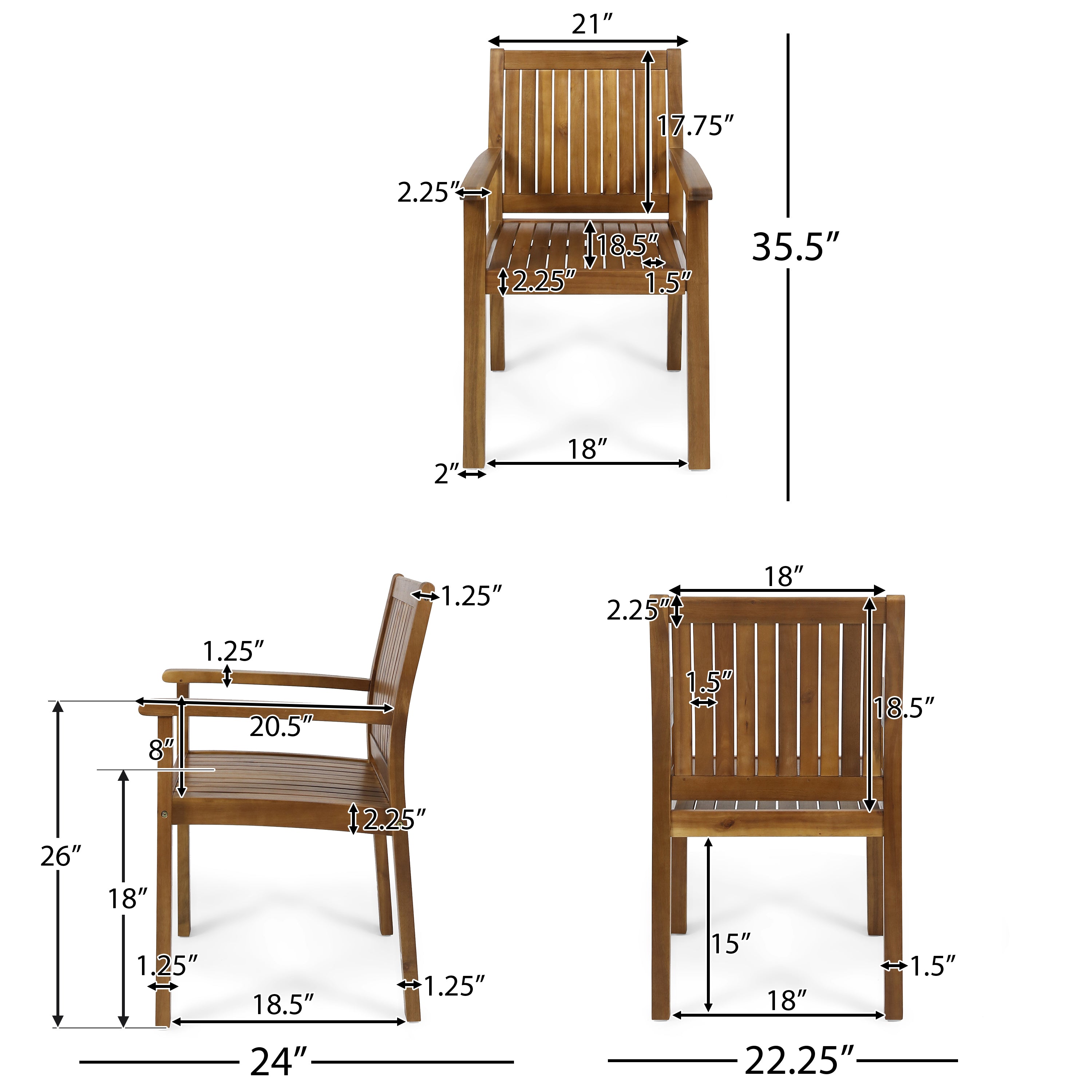 Kylan Outdoor Acacia Wood Dining Chairs (Set of 2)