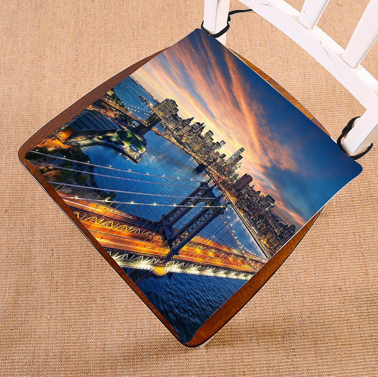 New York City Chair Pad， Beautiful Sunset Over Manhattan Seat Cushion Chair Cushion Floor Cushion 40x40 Cm