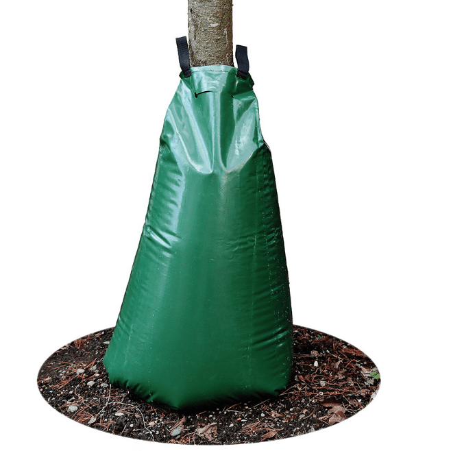 JM Gardens Tree Watering Bag 20 Gallons， Slow Release Drip Irrigation， Green PVC Material