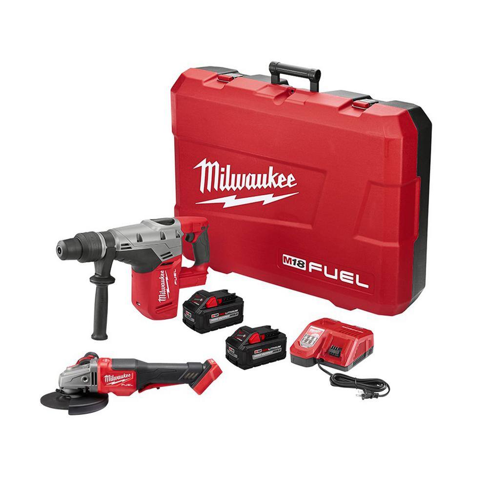 MW M18 FUEL 18-Volt Lithium-Ion Brushless Cordless 1-916 in. SDS-Max Rotary Hammer Kit wTwo 8.0Ah Batteries  Grinder 2717-22HD-2980-20