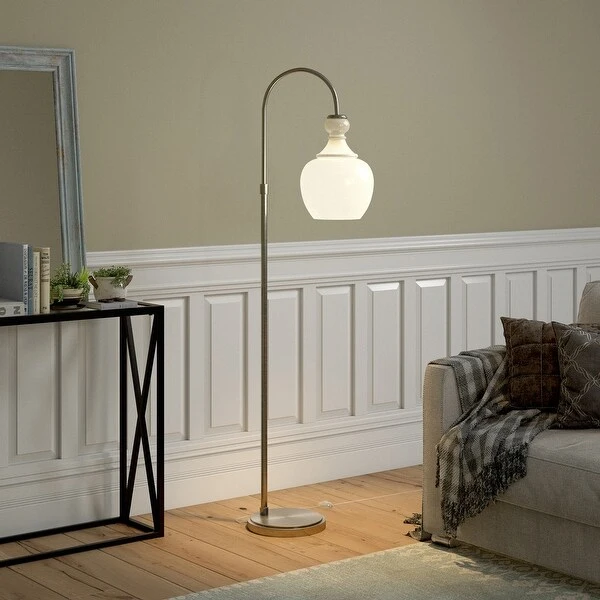 Verona Arc Floor Lamp with White Milk Glass Shade