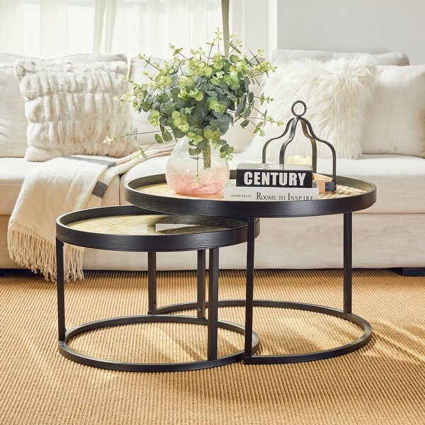 Glitzhome Set of 2 Modern Round Nesting Coffee Table Accent Set