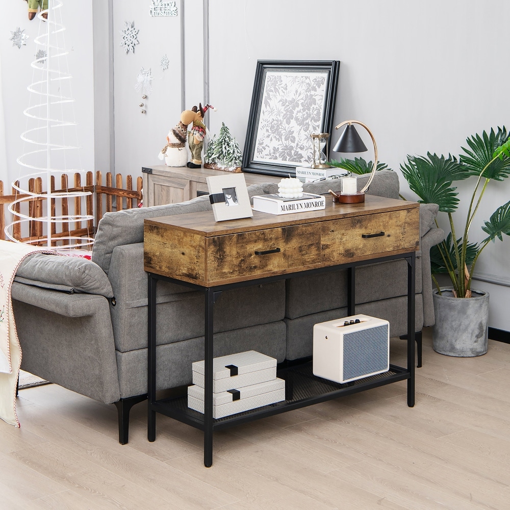 Costway Console Table Industrial Large Drawers Storage Shelf Narrow   See Details