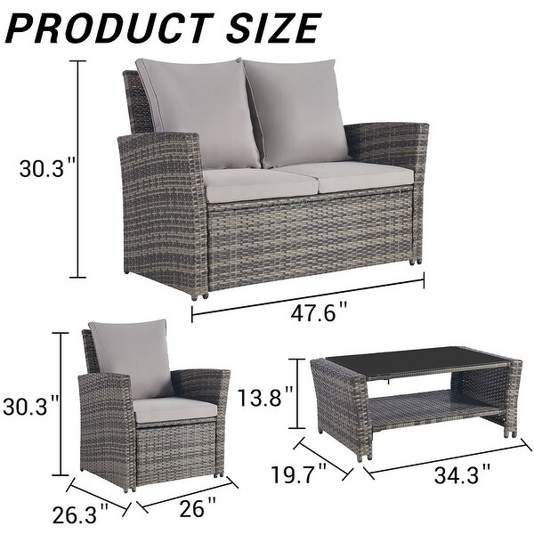 4 PCS Outdoor Patio Furniture Rattan Wicker Set for 4