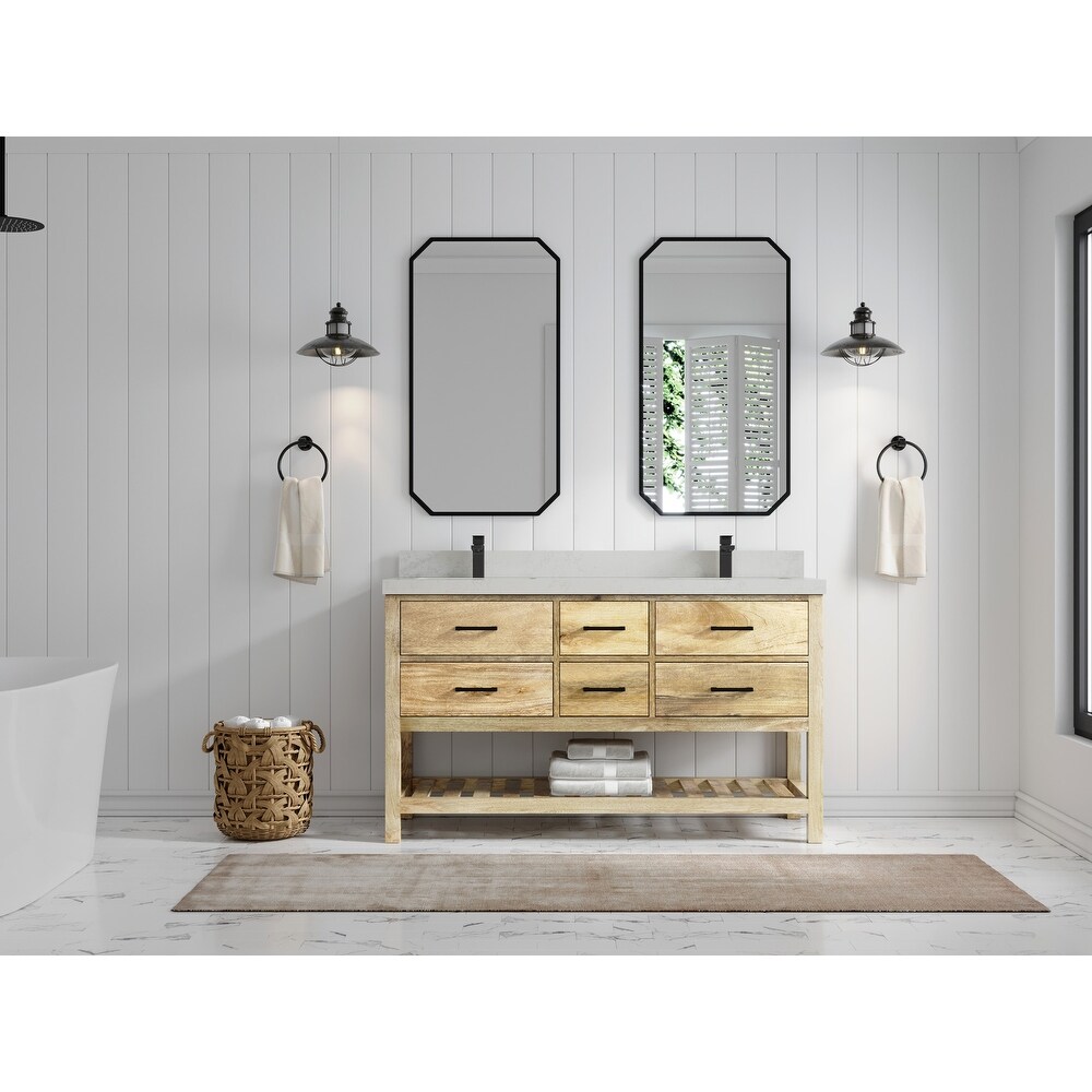 Willow Collections 60 in. W x 22 in. D Parker Mango Double Sink Bathroom Vanity with Countertop