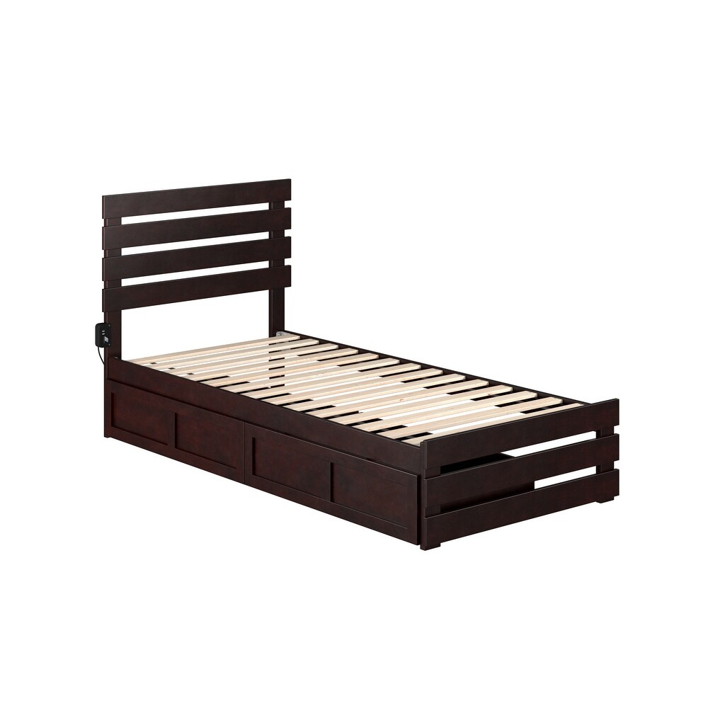 Oxford Twin XL Bed with Footboard and 2 Drawers in Espresso