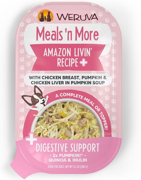 Weruva Classic Dog Meals 'n More Amazon Livin' Recipe Plus Wet Dog Food， 3.5-oz cup， case of 12