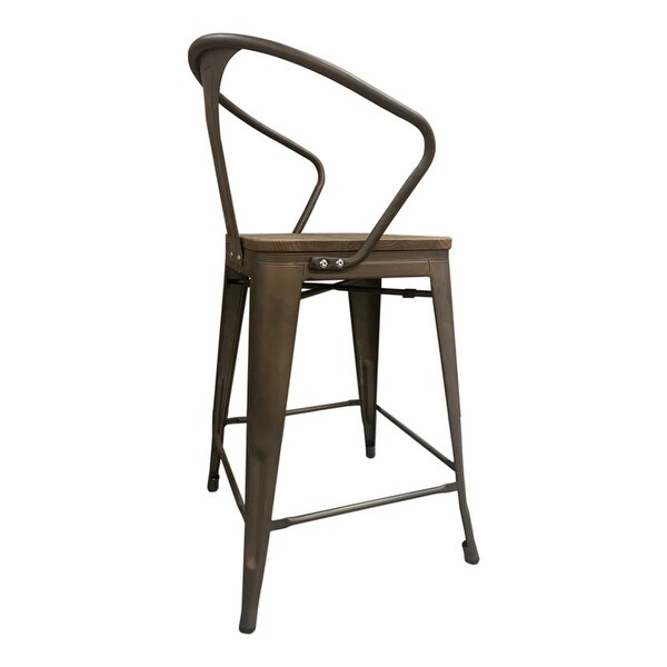 Metal Stool With Arm Walnut Wood Seat (Set of 3)