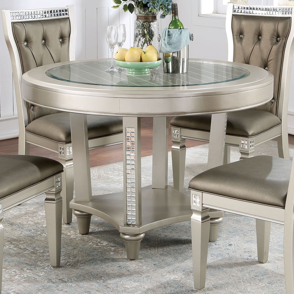 Furniture of America Medlee Modern Glam 48 inch Round Dining Table with Shelf