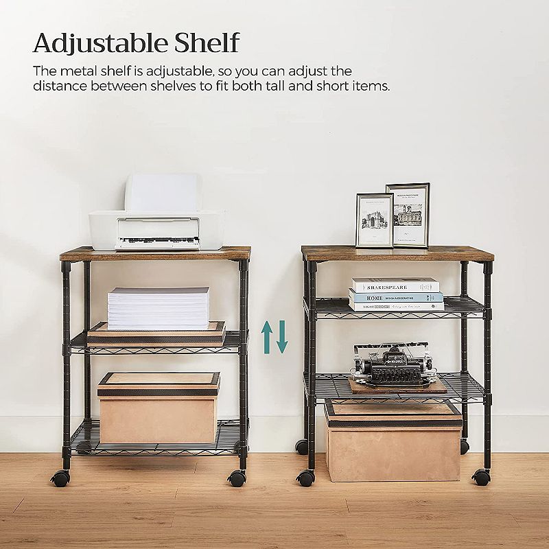 3-tier Metal Printer Cart With Adjustable Shelves