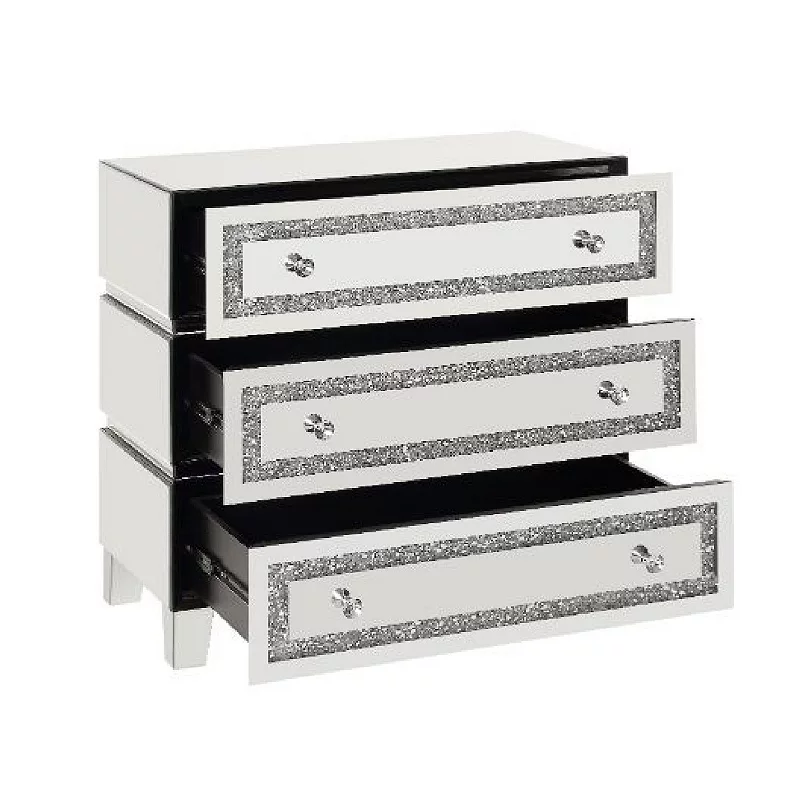 Storage Cabinet with 3 Drawers and Faux Diamond Inlays， Silver