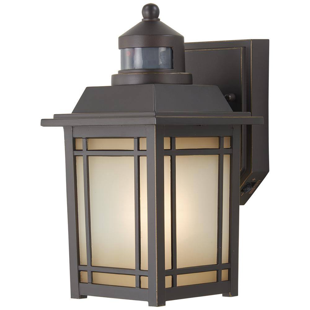 Home Decorators Collection Port Oxford 1-Light Oil Rubbed Chestnut Motion Sensing Outdoor Wall Mount Lantern 22231