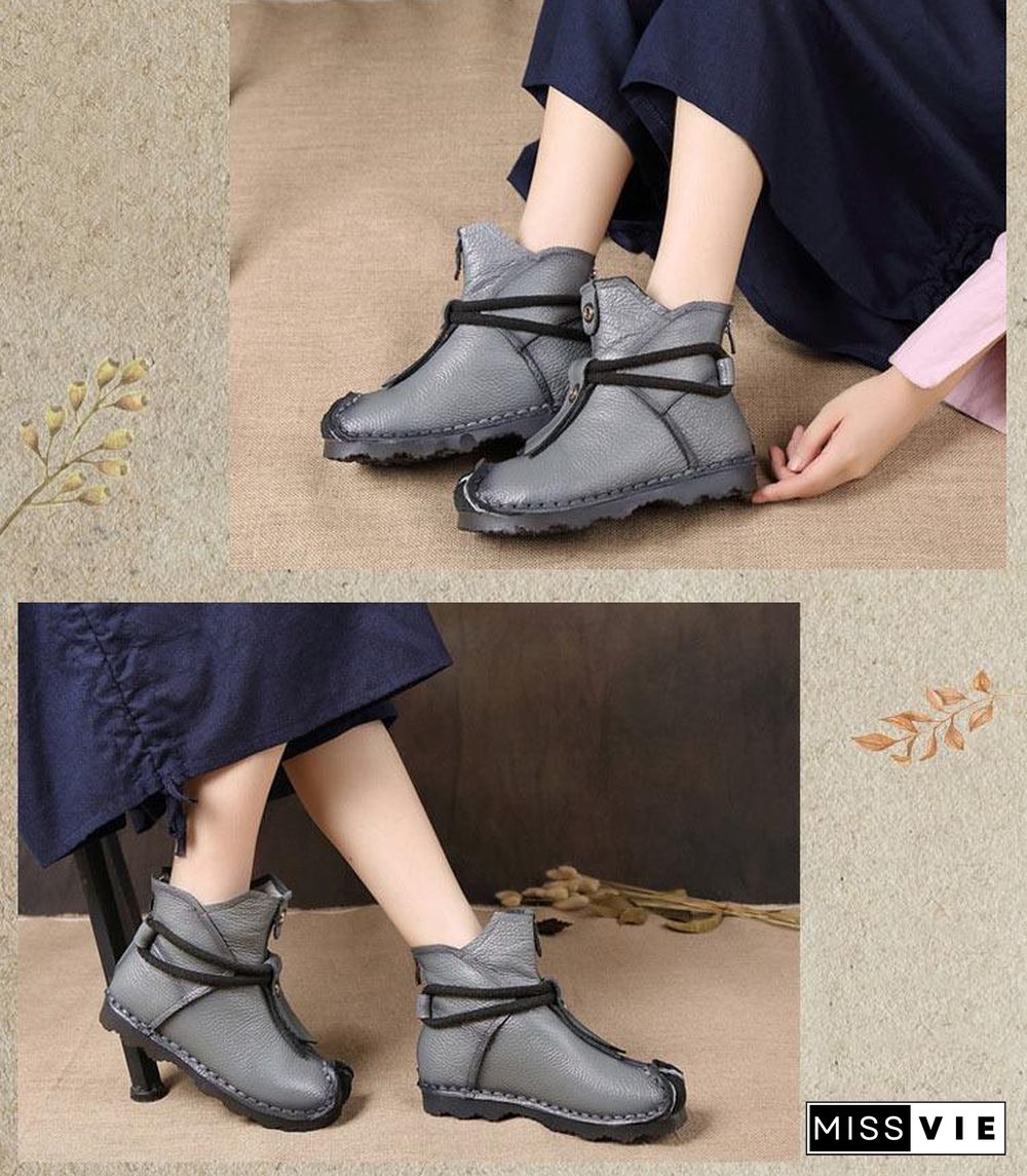 Women Genuine Leather High Quality Fashion Short Flats Ankle Boots