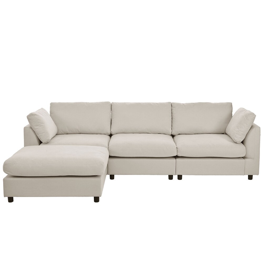 Beige Convertible Chaise Sofa L shape Sectional Sofa with Ottomans