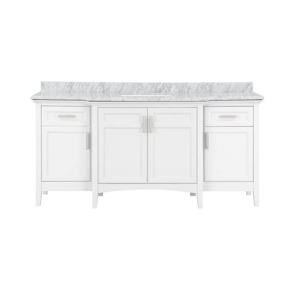 Home Decorators Collection Sassy 72 in. W x 22 in. D x 35 in. H Bath Vanity in White with Marble Vanity Top in Carrara with white Basin Sassy 72W