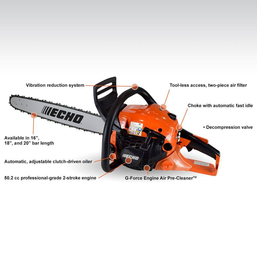 ECHO 18 in. 50.2 cc Gas 2-Stroke Rear Handle Chainsaw CS-4910-18