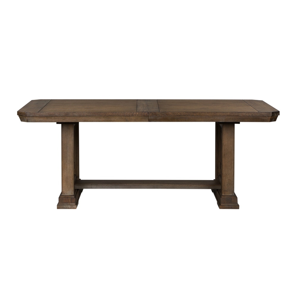 Copper Grove Artisan Prairie Wirebrushed Aged Oak Gray Dusty Wax Trestle Table