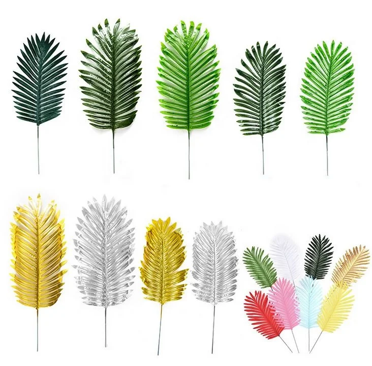 Environmental material real touch cheap artificial tropical plant faux palm leaves hawaiian luau party supplies