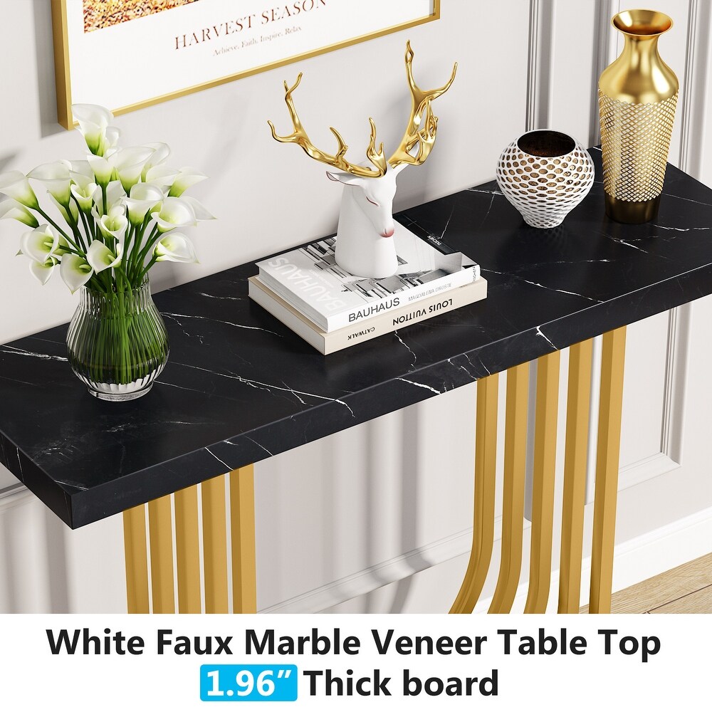 Modern Console Table  Faux Marble Entryway Foyer Table  Sofa Accent Table with Gold Metal Legs