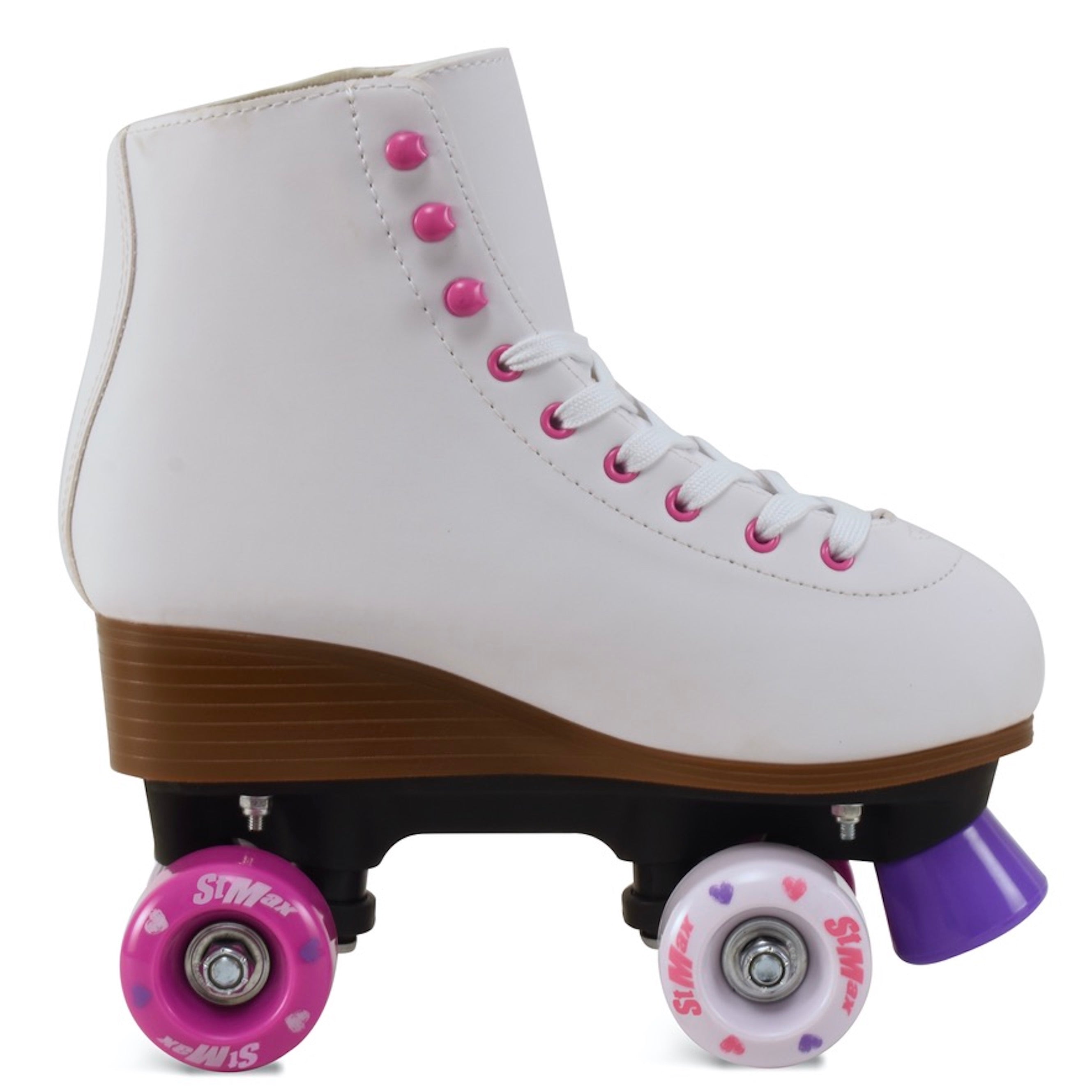 Quad Roller Skates for Girls and Women size 3.5 Youth White and Pink Heart Outdoor Indoor and Rink Skating Classic Hightop Fashionable Design