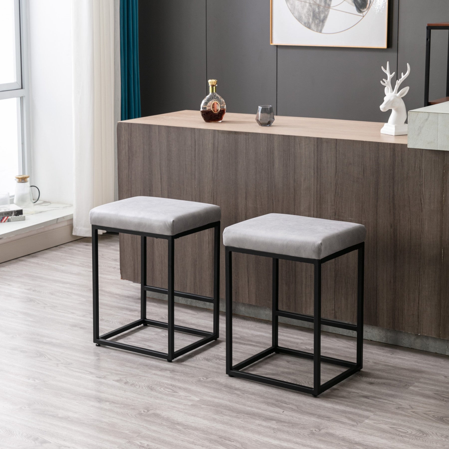 Backless Modern Barstools with Faux Leather