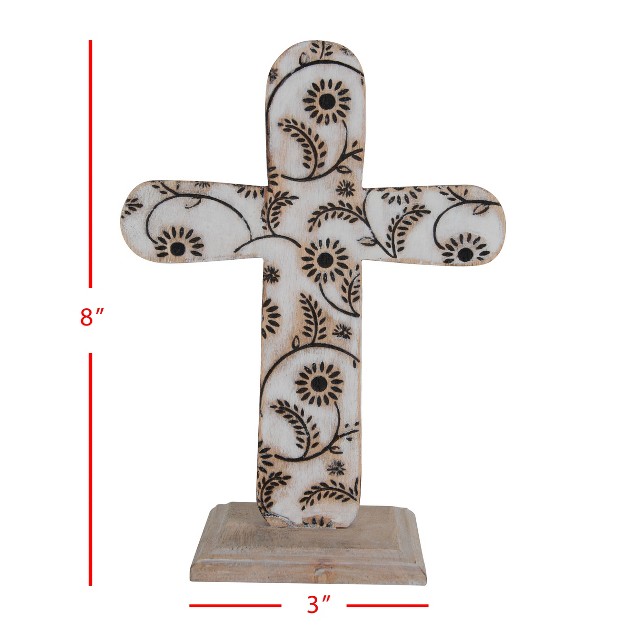 White Floral Wood Cross Decorative Tabletop Accent Foreside Home amp Garden