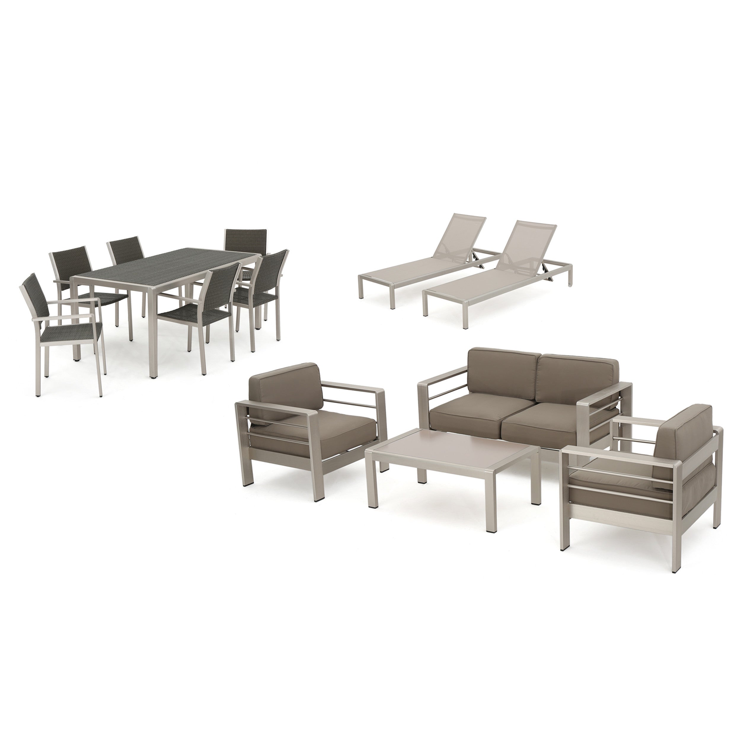 Coral Bay Outdoor Wicker Dining Set with Chat Set and Lounges