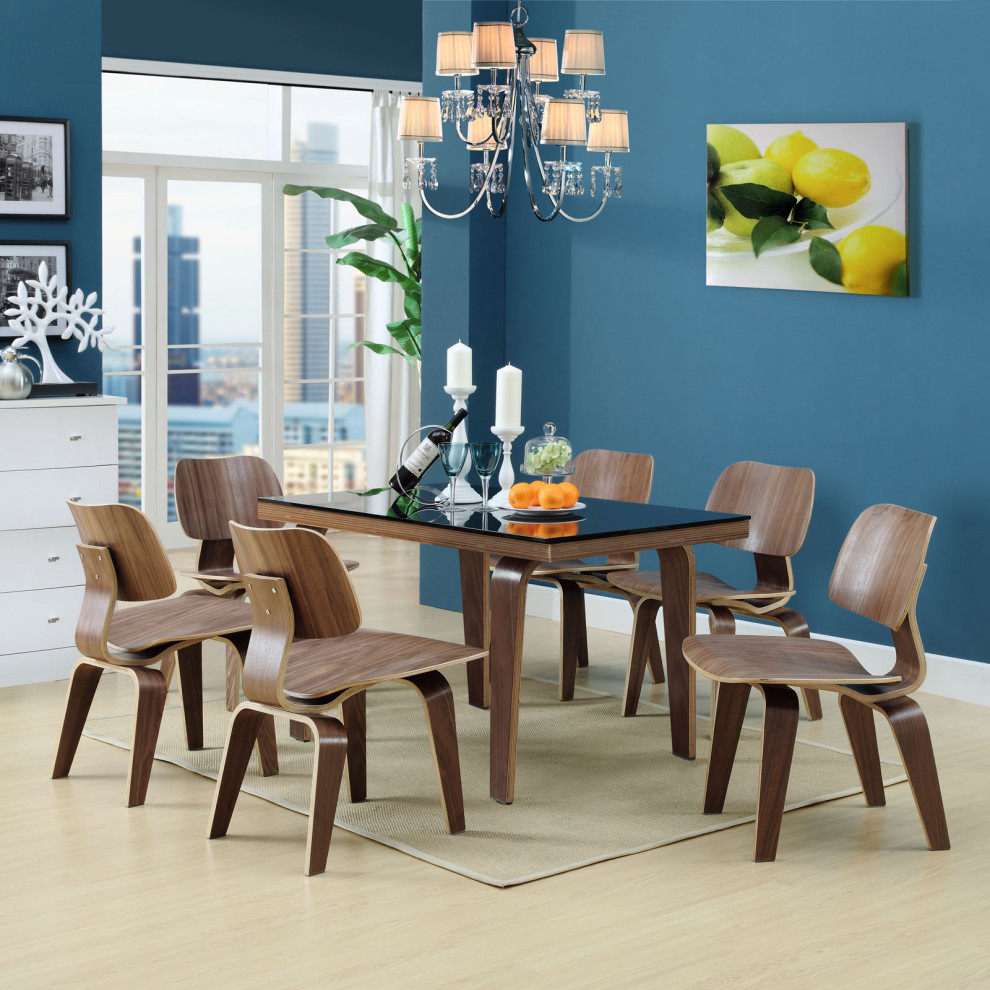 Walnut Fathom Dining Chairs Set of 6   Midcentury   Dining Chairs   by Furniture East Inc.  Houzz