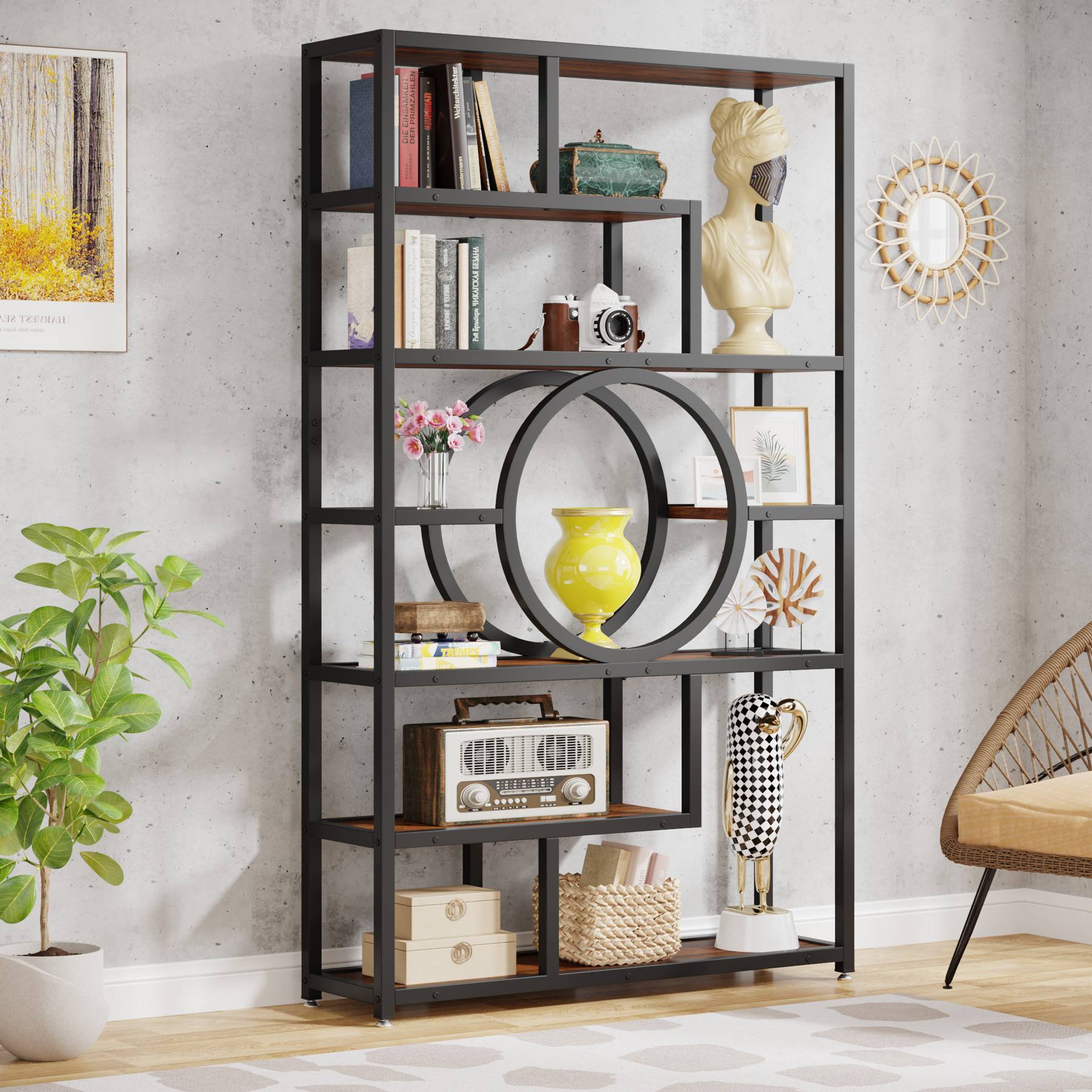 72 Bookshelf, 8-Shelf Etagere Bookcase Industrial Display Shelf