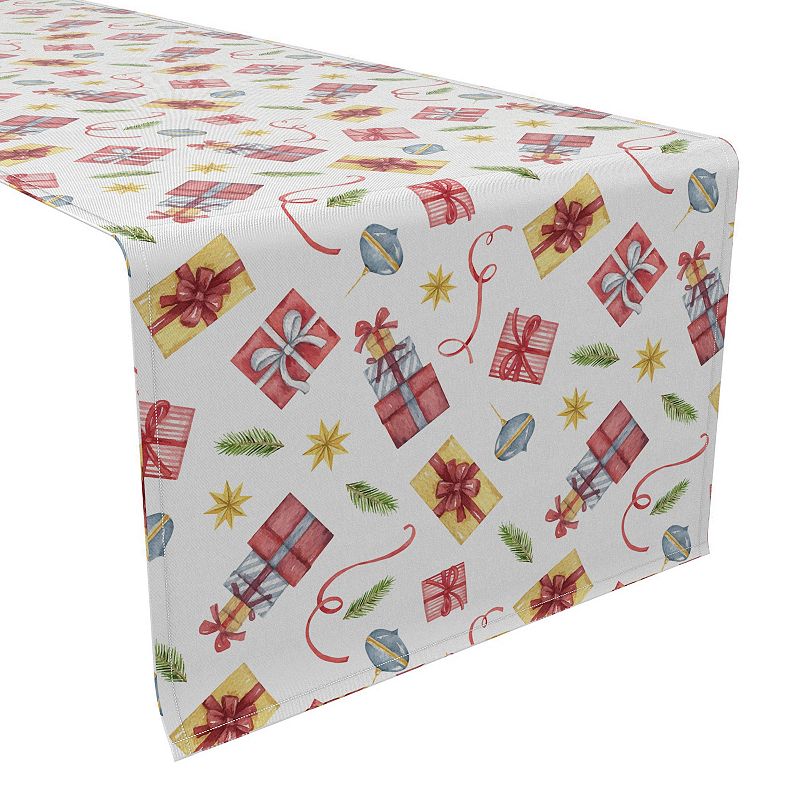 Table Runner， 100% Cotton， 16x72， Christmas Gifts Illustration