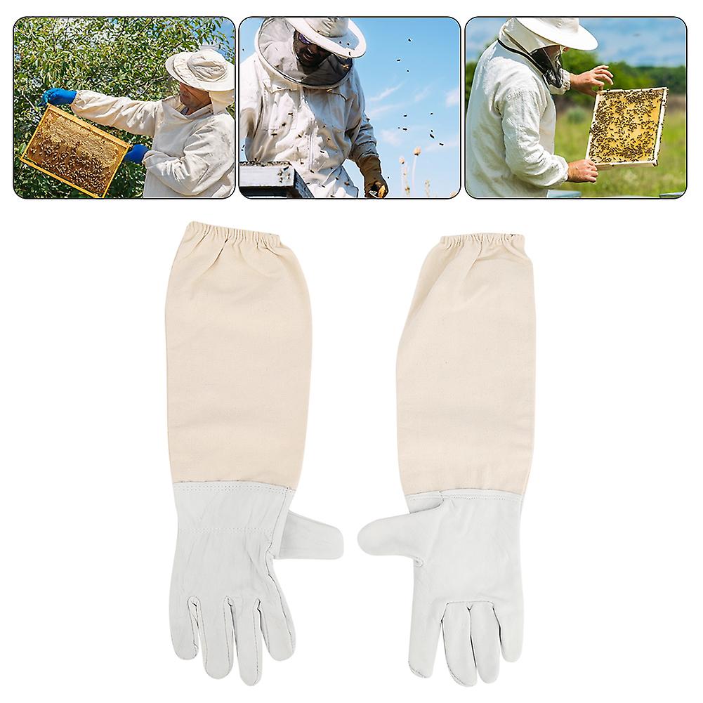 Goatskin  Leather Canvas Bee Gloves Anti-bee Anti-sting Long Sleeves Professional Apiculture Protective Equipmentxl