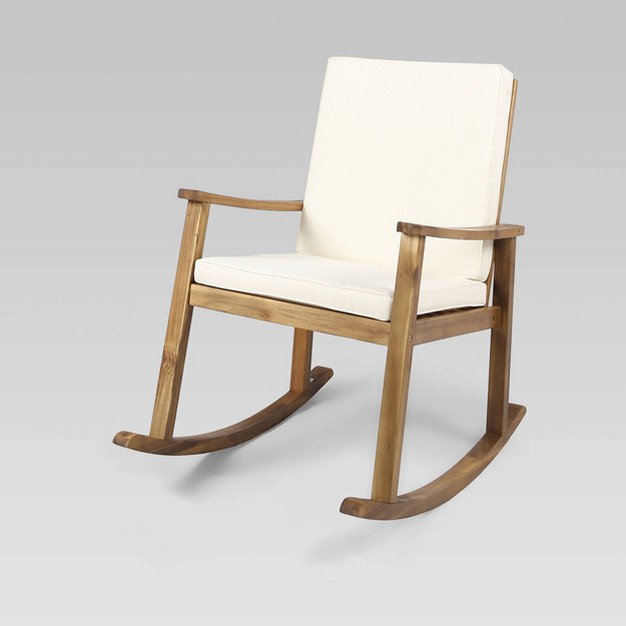 Candel Acacia Wood Rocking Patio Chair Teak Cream Christopher Knight Home