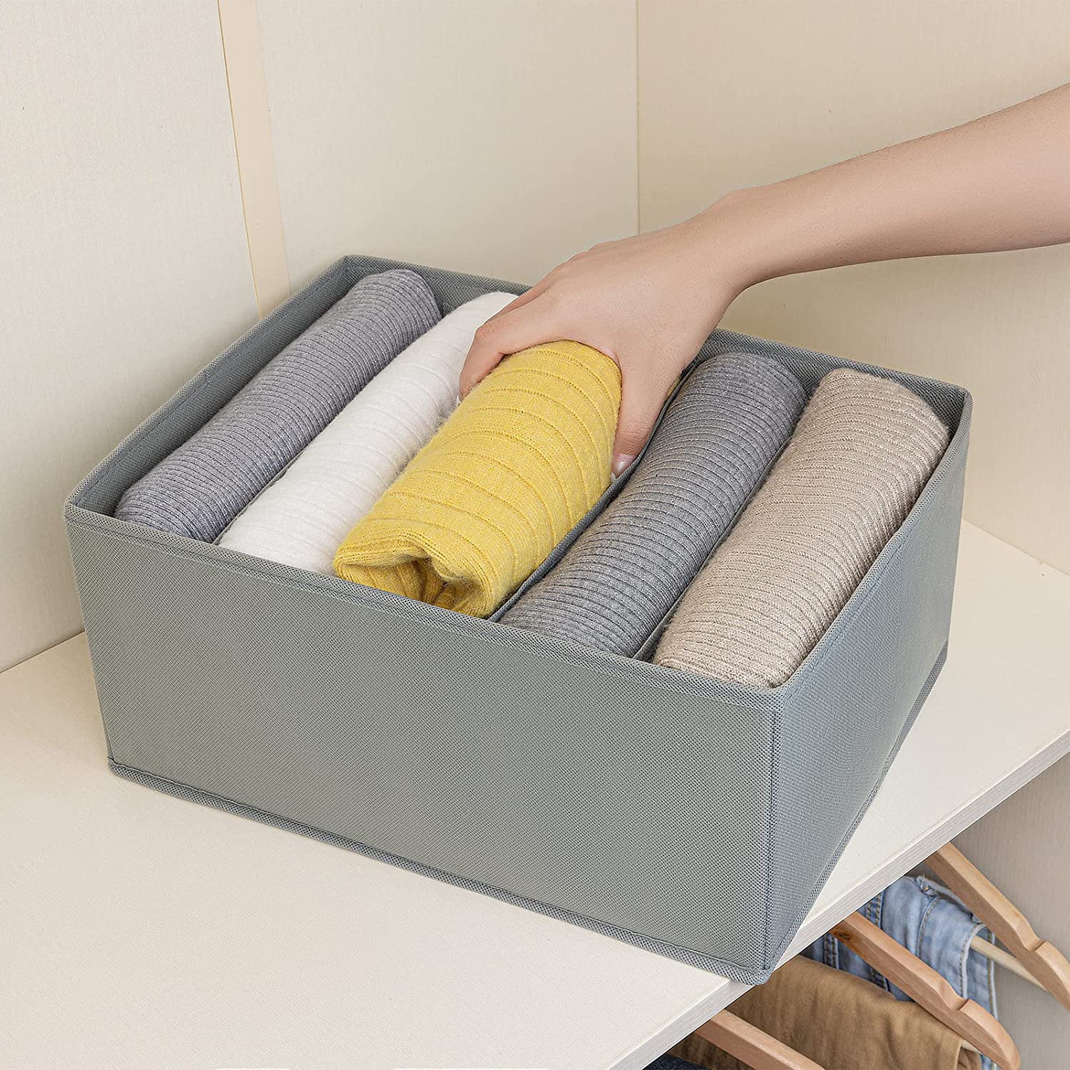 DIMJ Drawer Organizer for Clothes, Storage Bin for Jeans, Wardrobe Clothes Organizer for Folded Clothes, Fabric Cube Storage Box for Sweater, Dresses, Pants (2 Packs, Grey)