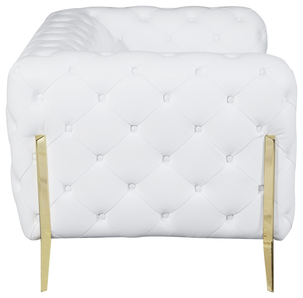 Glam White and Gold Tufted Leather Armchair   Midcentury   Armchairs And Accent Chairs   by UStradeENT LLC  Houzz