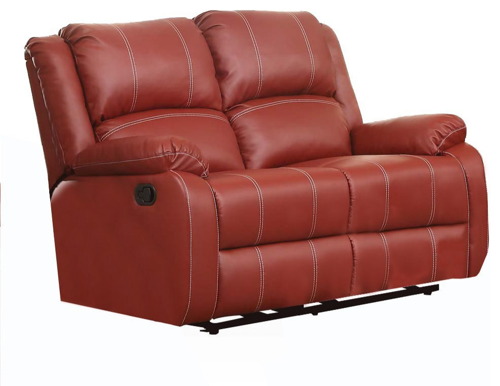 Benzara BM177634 Faux Leather Upholstered Metal Loveseat With Dual Recliner  Red   Contemporary   Loveseats   by Benzara  Woodland Imprts  The Urban Port  Houzz