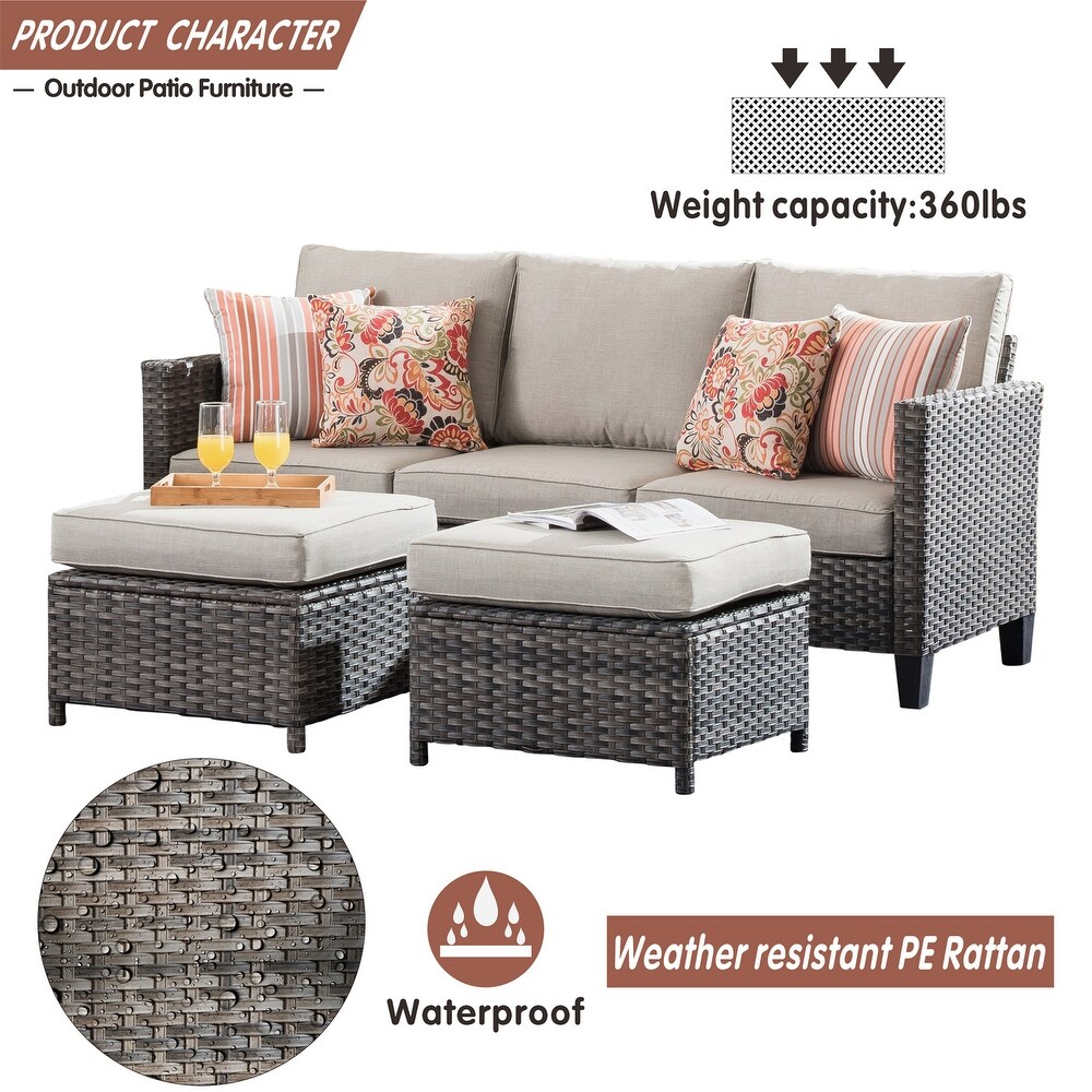 OVIOS 3 piece Outdoor High back Wicker Sectional Ottoman Set