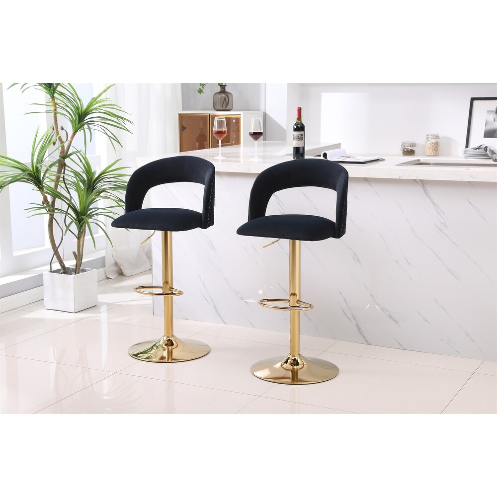 Bar Chairs Adjustable Tufted Stool with Back  Footrest