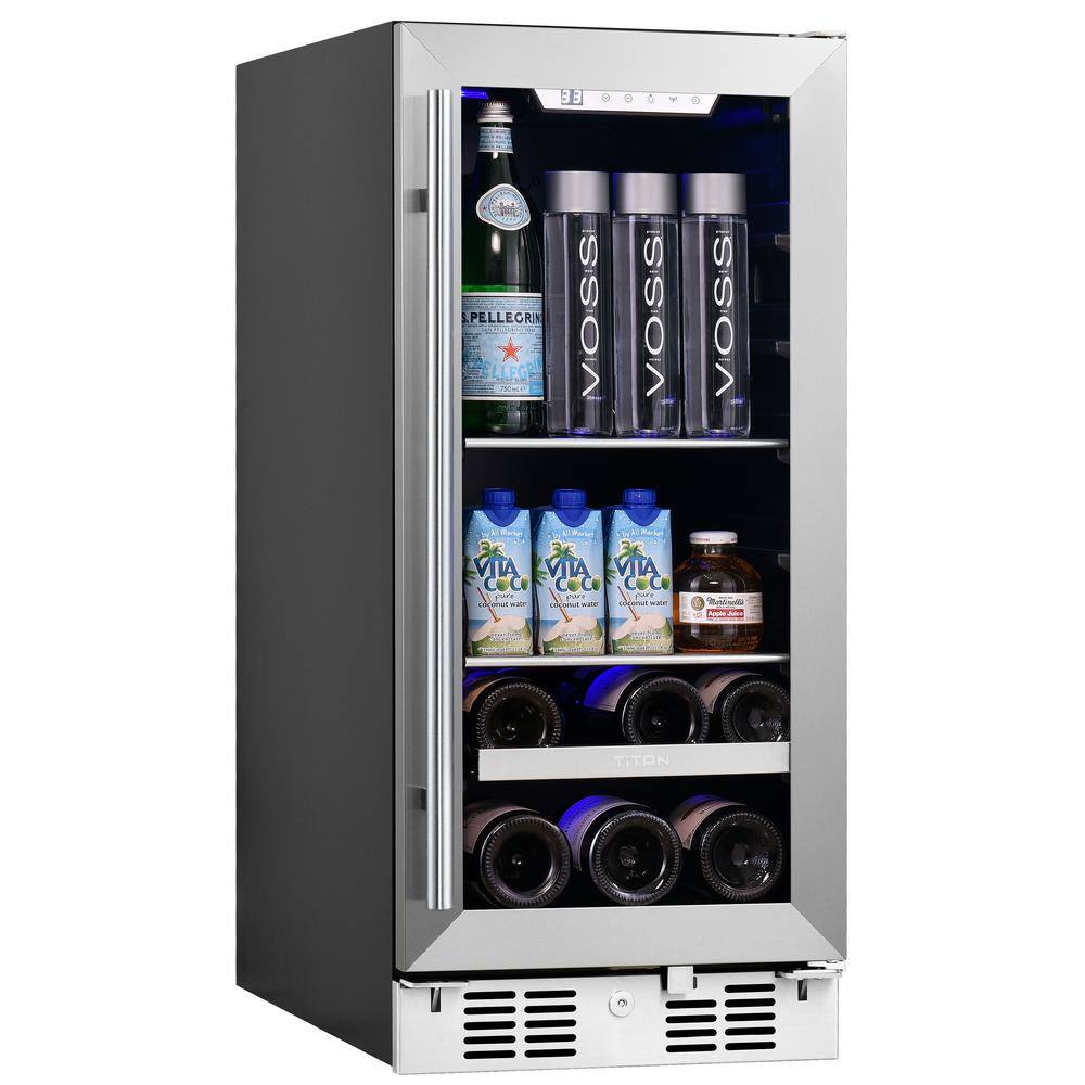 TITAN Signature 15 in. 48 Can and 7 Bottle Stainless Steel Single Door Single Zone Built-In Beverage and Wine Cooler SS-BW154807SZ