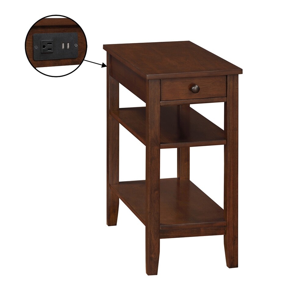 Convenience Concepts American Heritage 1 Drawer Chairside End Table with Charging Station and Shelves