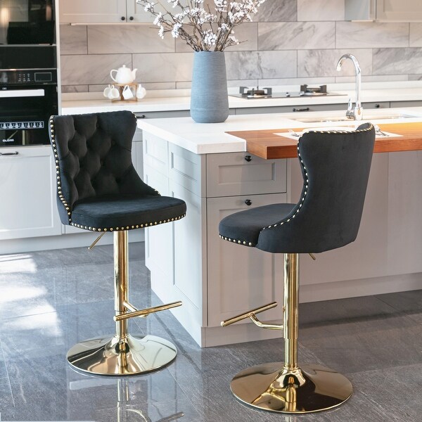 Golden Swivel Velvet Barstools Adjusatble Seat Height from 25-33 Inch， Modern Upholstered Bar Stools