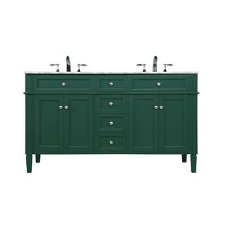 Simply Living 60 in. W x 21.5 in. D x 35 in. H Bath Vanity in Green with Carrara White Porcelain Top SL37680DGN