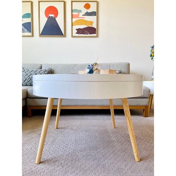 Zoe 2-Piece Mid-Century Modern Round Storage Coffee and End Table Set