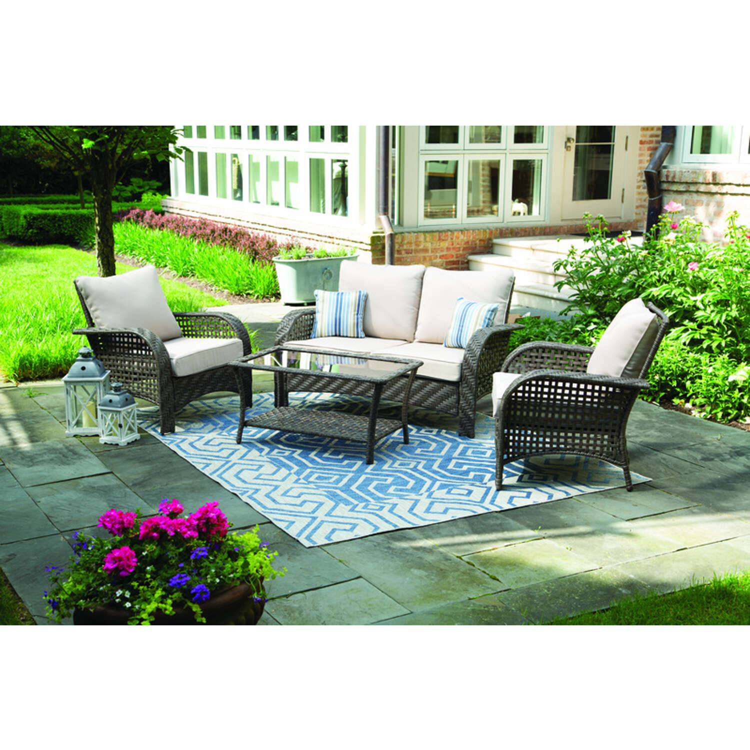 Living Accents Willow 4 pc Gray Steel Patio Set Beige