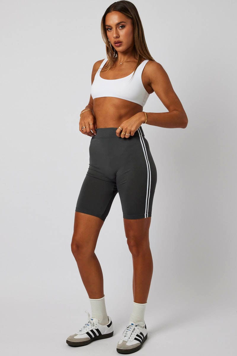 Grey Bike Shorts Seamless Side Stripe