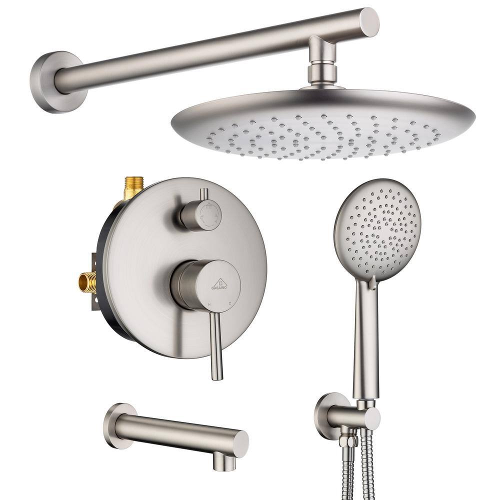 CASAINC 5-Spray Patterns 9.5 in. Tub Wall Mount Dual Shower Heads in Spot Resist Brushed Nickel HM-B204-RO-BN