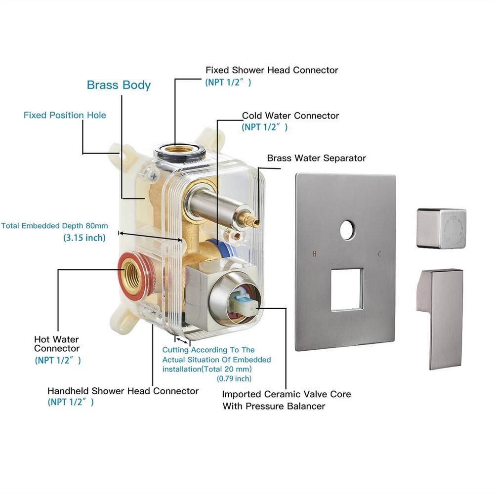 FLG Single Handle 1 -Spray Tub and Shower Faucet 1.8 GPM 12 in. Shower System with Sprayer Valve Included in Brushed Nickel LE-0238-BN-12