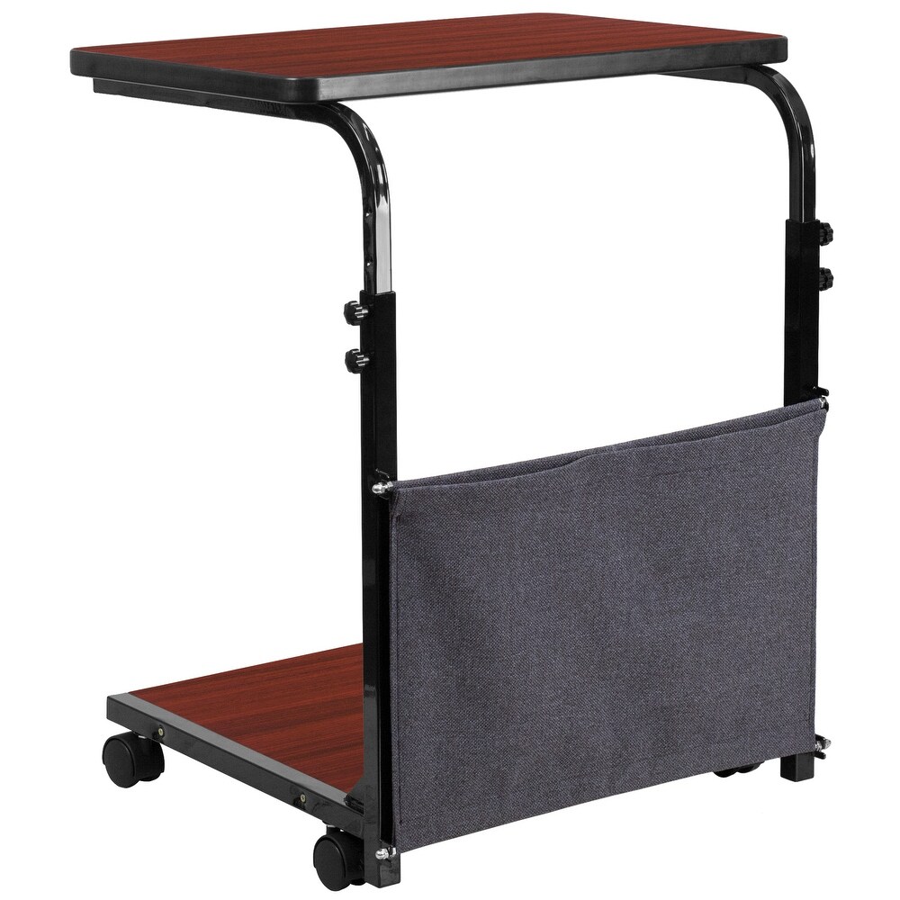 Mobile Sit/Stand Mahogany Desk w/ Removable Pouch (Adj Range 27\